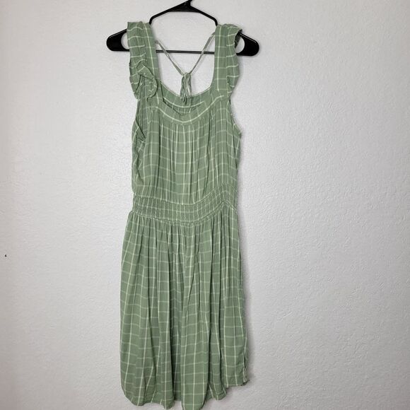 Maurices Light Green Plaid Ruffle Trim Sleeveless Square Neckline Mini Dress - Picture 7 of 10